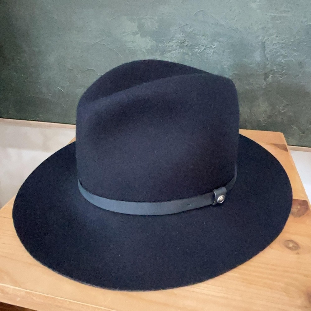 Rag & Bone Hat Fedora Fitted Womens M Navy Wool Floppy Wide Brim Leather